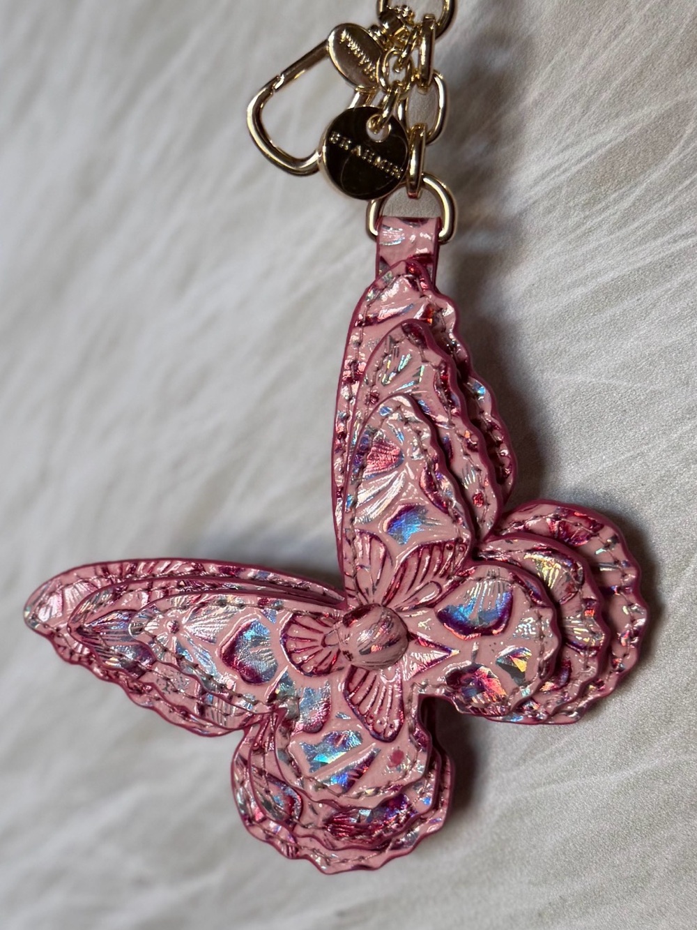 Brahmin Butterfly Fearless Pink Ainsley Logo Charm NWT FIRM